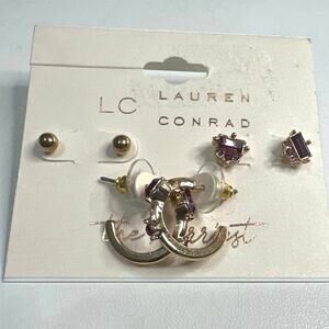 LC Lauren Conrad 3 PK earrings 2 studs and 1 small hoop The Merriest collection